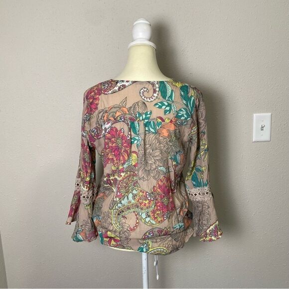 Spense Floral Paisley Colorful Boho Bell Sleeve Blouse Women's Size Small - Picture 2 of 16